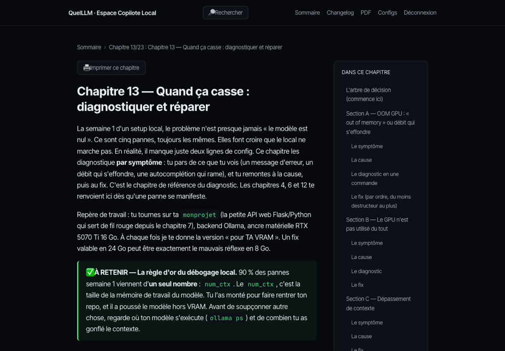 L'area online per gli acquirenti: capitolo 13 aperto, indice laterale, ricerca, changelog e download